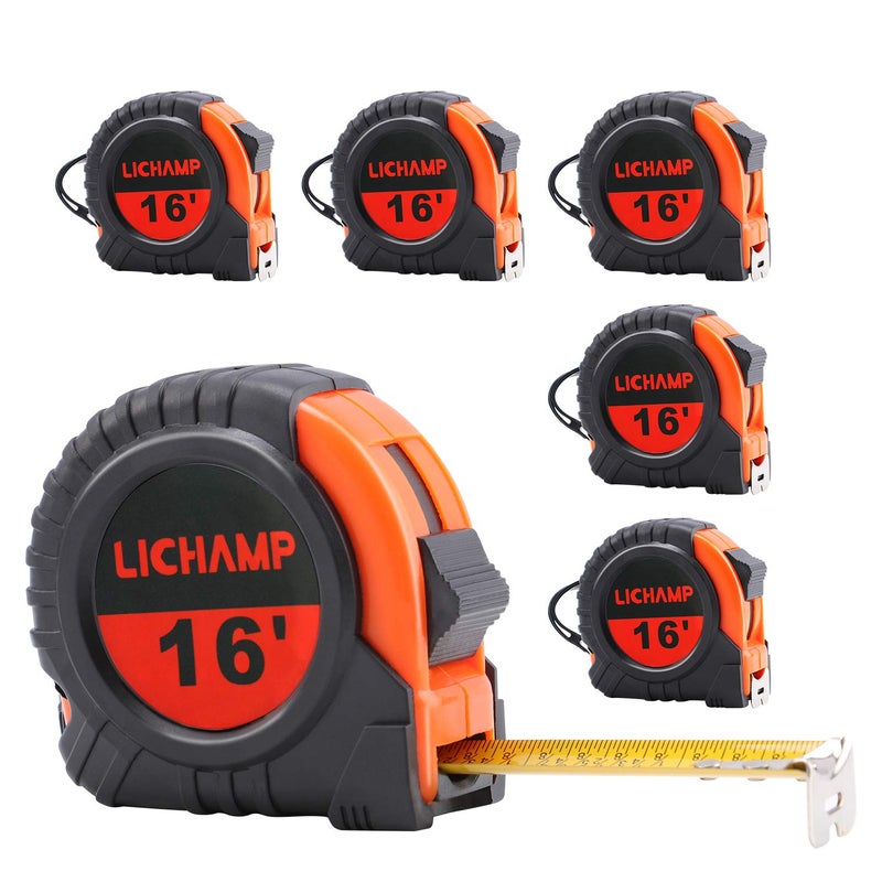 LICHAMP Tape Measure 16 ft, 6 Pack Bulk Easy Read Measuring Tape Retractable with Fractions 1/8, Measurement Tapes 16-Foot by 3/4-Inch - Image 1